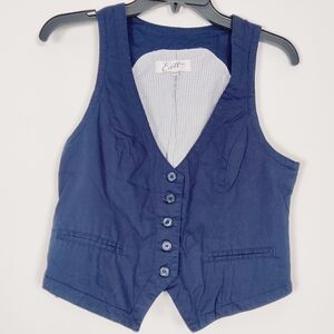 Exit Navy Blue Button-Up Vest - Size Medium 100% Cotton Business Casual